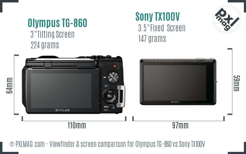Olympus TG-860 vs Sony TX100V Screen and Viewfinder comparison