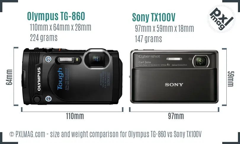 Olympus TG-860 vs Sony TX100V size comparison