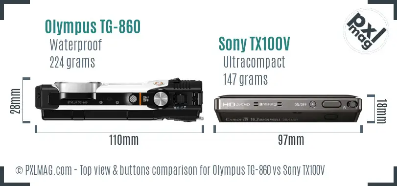 Olympus TG-860 vs Sony TX100V top view buttons comparison