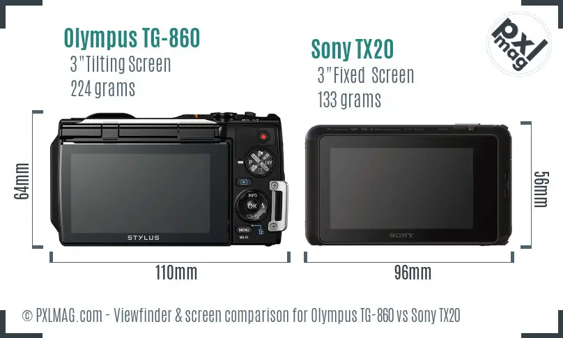Olympus TG-860 vs Sony TX20 Screen and Viewfinder comparison