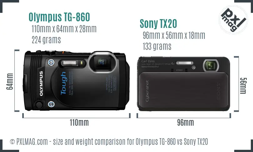 Olympus TG-860 vs Sony TX20 size comparison
