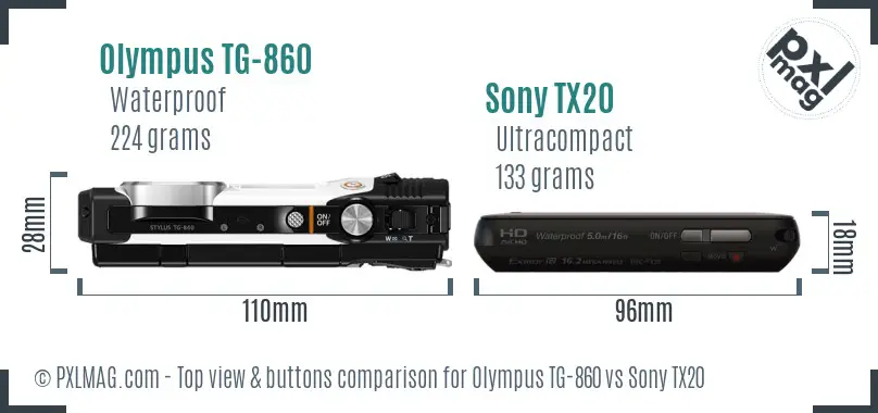 Olympus TG-860 vs Sony TX20 top view buttons comparison