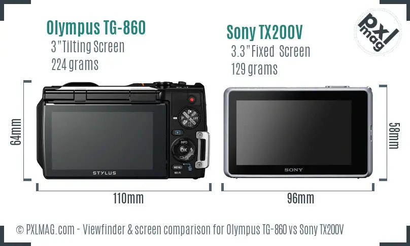 Olympus TG-860 vs Sony TX200V Screen and Viewfinder comparison