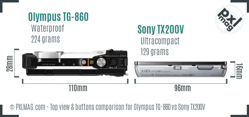 Olympus TG-860 vs Sony TX200V top view buttons comparison