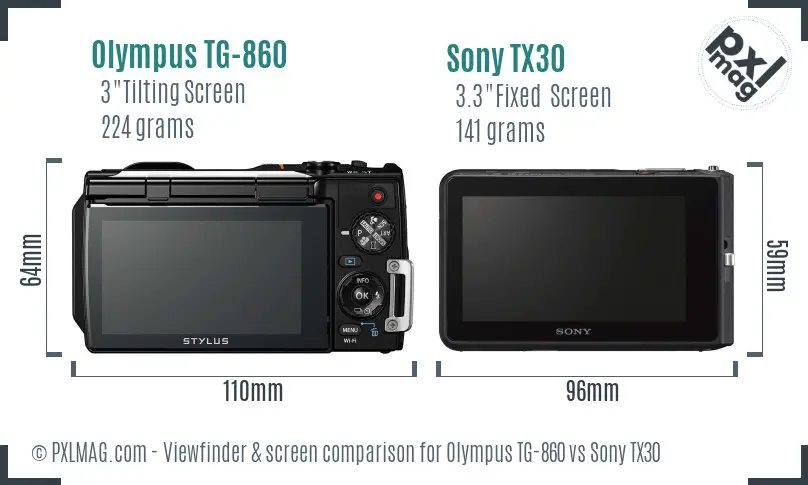 Olympus TG-860 vs Sony TX30 Screen and Viewfinder comparison