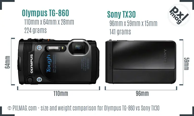 Olympus TG-860 vs Sony TX30 size comparison