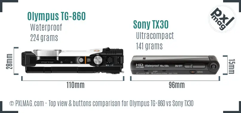 Olympus TG-860 vs Sony TX30 top view buttons comparison