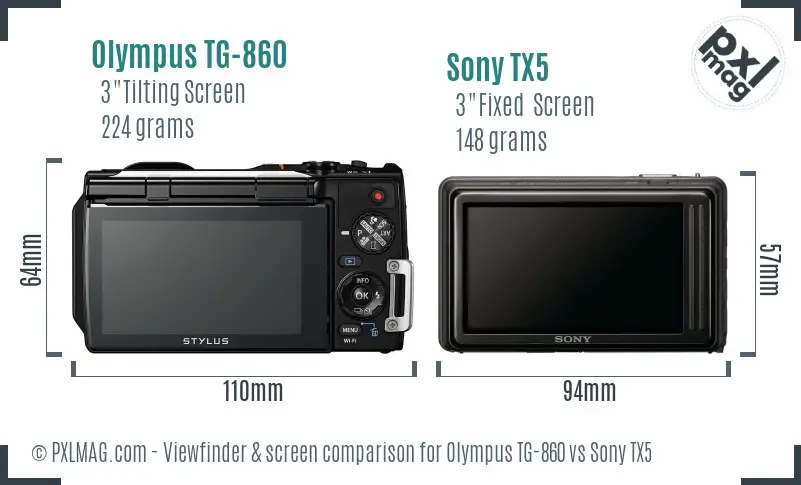 Olympus TG-860 vs Sony TX5 Screen and Viewfinder comparison