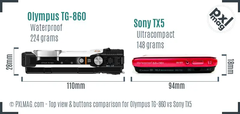 Olympus TG-860 vs Sony TX5 top view buttons comparison