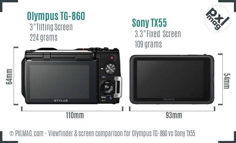 Olympus TG-860 vs Sony TX55 Screen and Viewfinder comparison