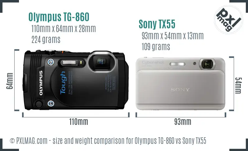 Olympus TG-860 vs Sony TX55 size comparison