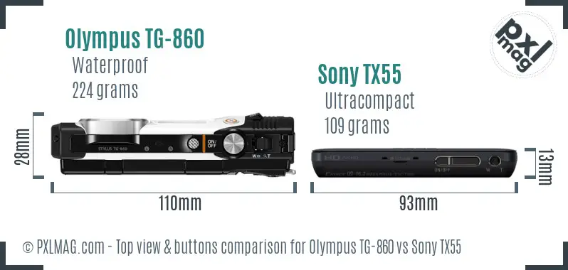 Olympus TG-860 vs Sony TX55 top view buttons comparison