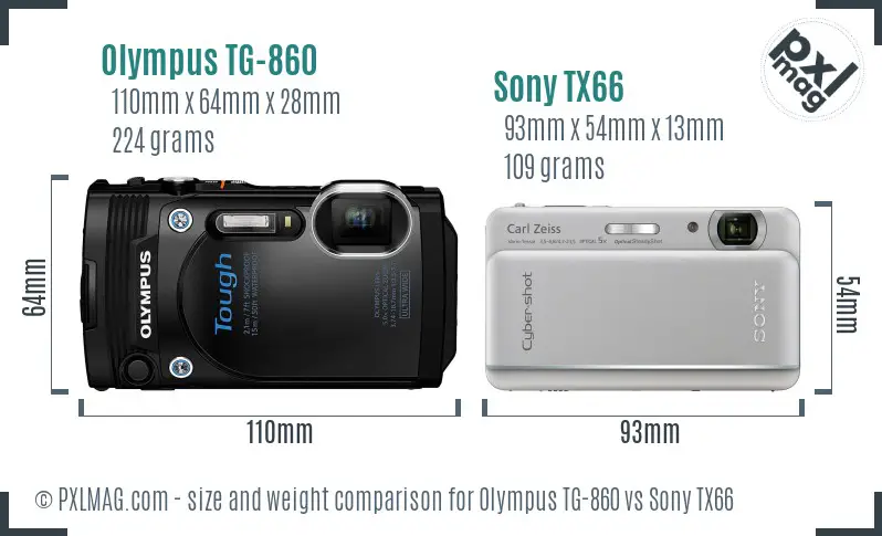 Olympus TG-860 vs Sony TX66 size comparison