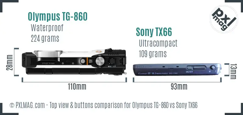 Olympus TG-860 vs Sony TX66 top view buttons comparison