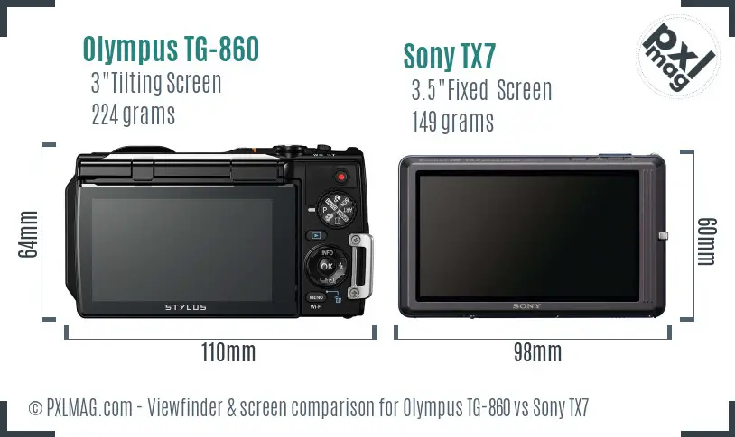 Olympus TG-860 vs Sony TX7 Screen and Viewfinder comparison Olympus TG-860 vs Sony TX7 Screen and Viewfinder comparison