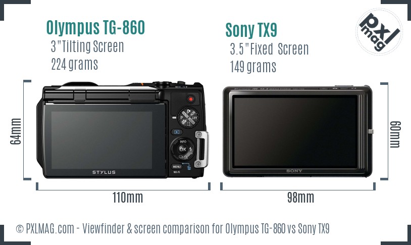 Olympus TG-860 vs Sony TX9 Screen and Viewfinder comparison