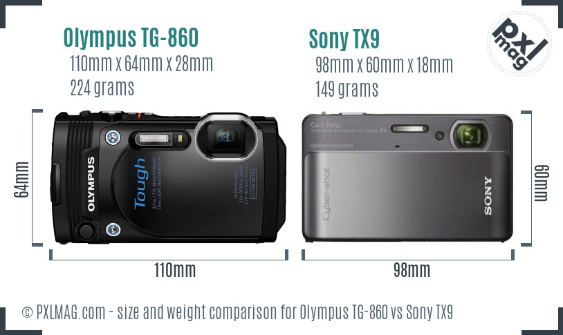 Olympus TG-860 vs Sony TX9 size comparison