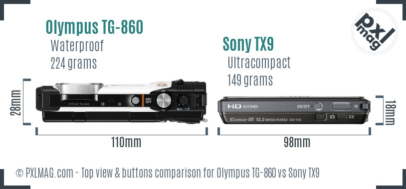 Olympus TG-860 vs Sony TX9 top view buttons comparison