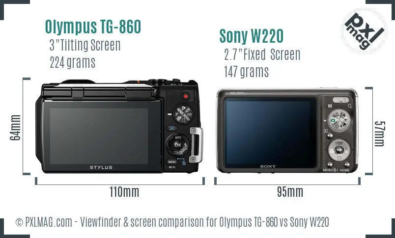 Olympus TG-860 vs Sony W220 Screen and Viewfinder comparison