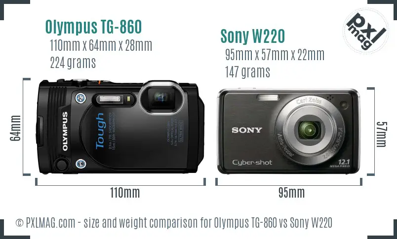 Olympus TG-860 vs Sony W220 size comparison