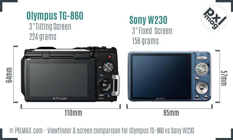 Olympus TG-860 vs Sony W230 Screen and Viewfinder comparison