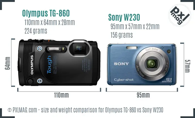 Olympus TG-860 vs Sony W230 size comparison