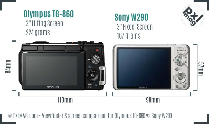 Olympus TG-860 vs Sony W290 Screen and Viewfinder comparison