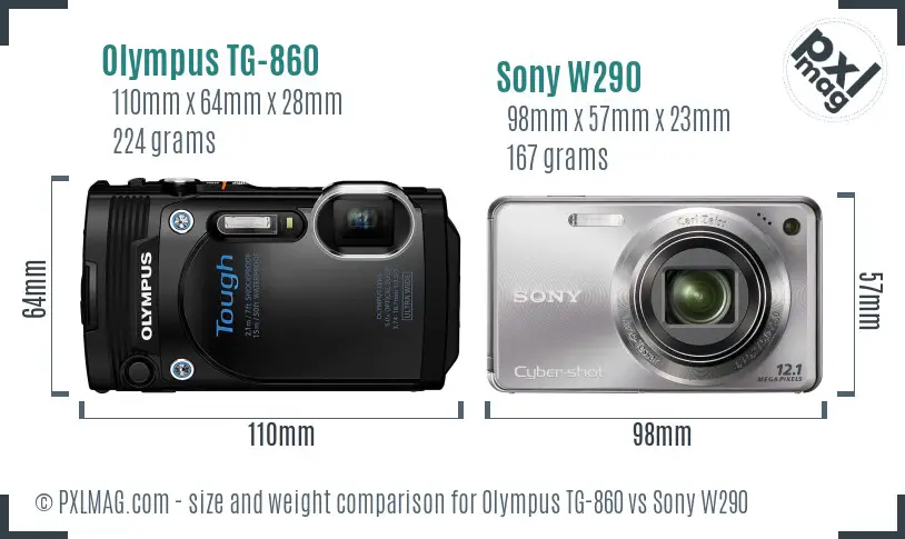 Olympus TG-860 vs Sony W290 size comparison