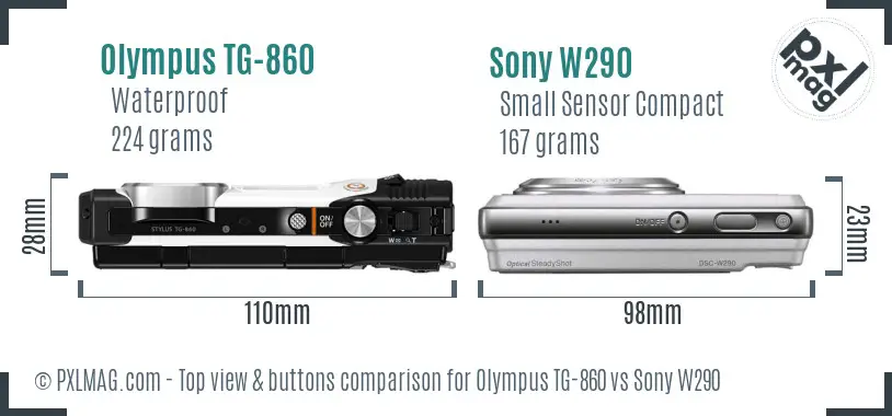 Olympus TG-860 vs Sony W290 top view buttons comparison