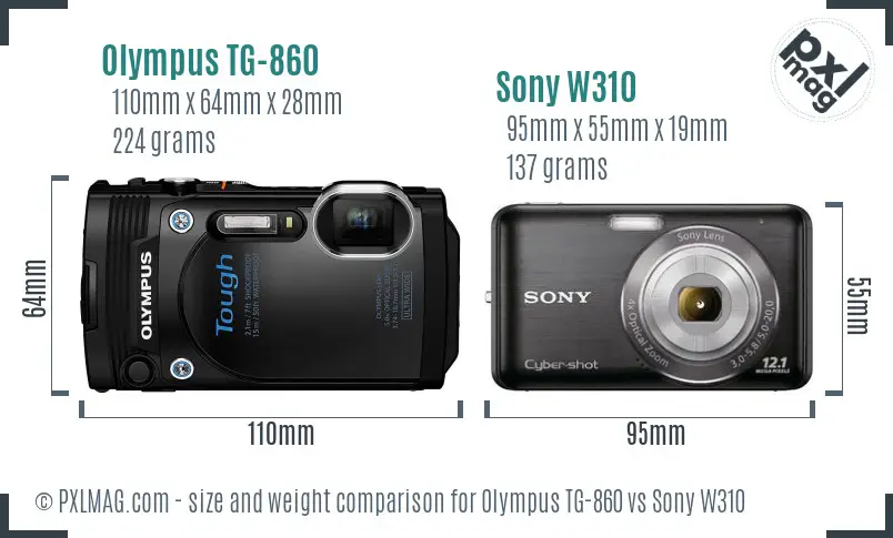 Olympus TG-860 vs Sony W310 size comparison