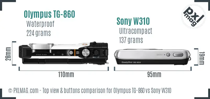 Olympus TG-860 vs Sony W310 top view buttons comparison