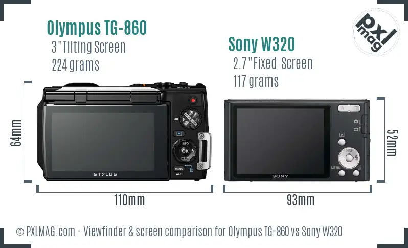 Olympus TG-860 vs Sony W320 Screen and Viewfinder comparison