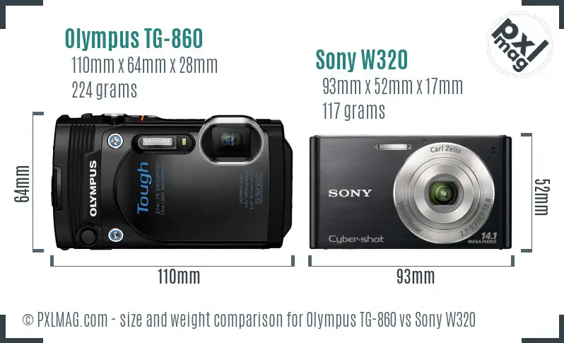 Olympus TG-860 vs Sony W320 size comparison