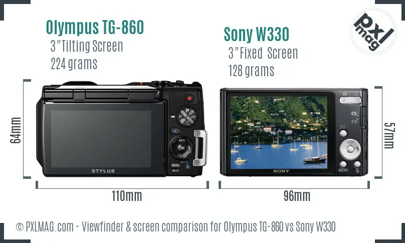 Olympus TG-860 vs Sony W330 Screen and Viewfinder comparison