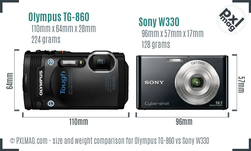 Olympus TG-860 vs Sony W330 size comparison