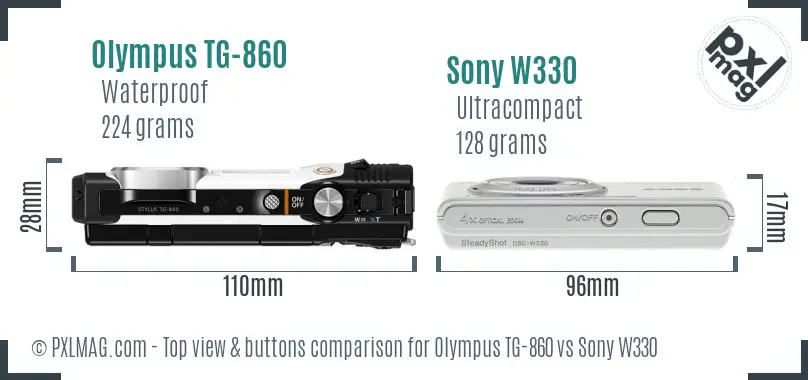 Olympus TG-860 vs Sony W330 top view buttons comparison