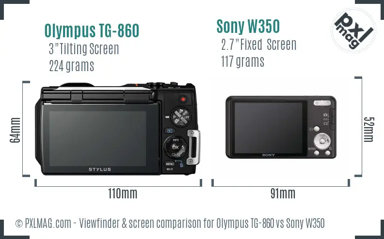 Olympus TG-860 vs Sony W350 Screen and Viewfinder comparison