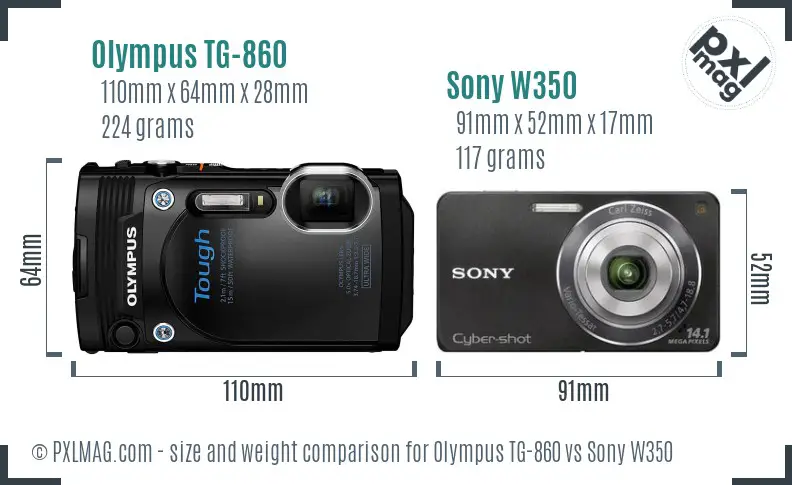 Olympus TG-860 vs Sony W350 size comparison