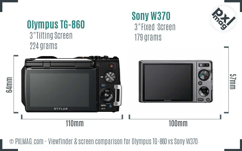 Olympus TG-860 vs Sony W370 Screen and Viewfinder comparison