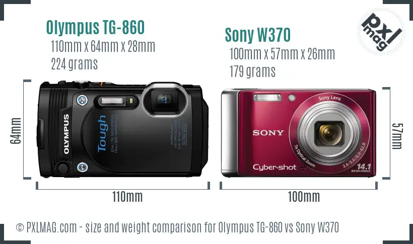 Olympus TG-860 vs Sony W370 size comparison