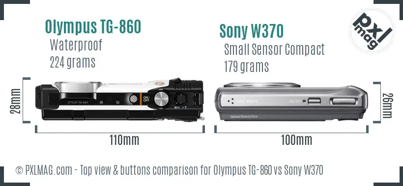 Olympus TG-860 vs Sony W370 top view buttons comparison