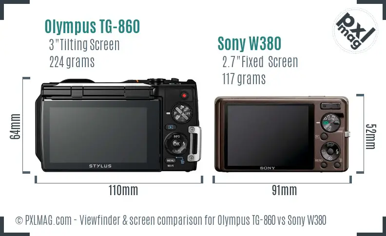 Olympus TG-860 vs Sony W380 Screen and Viewfinder comparison