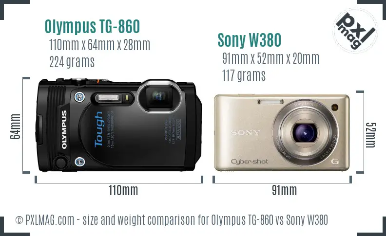 Olympus TG-860 vs Sony W380 size comparison