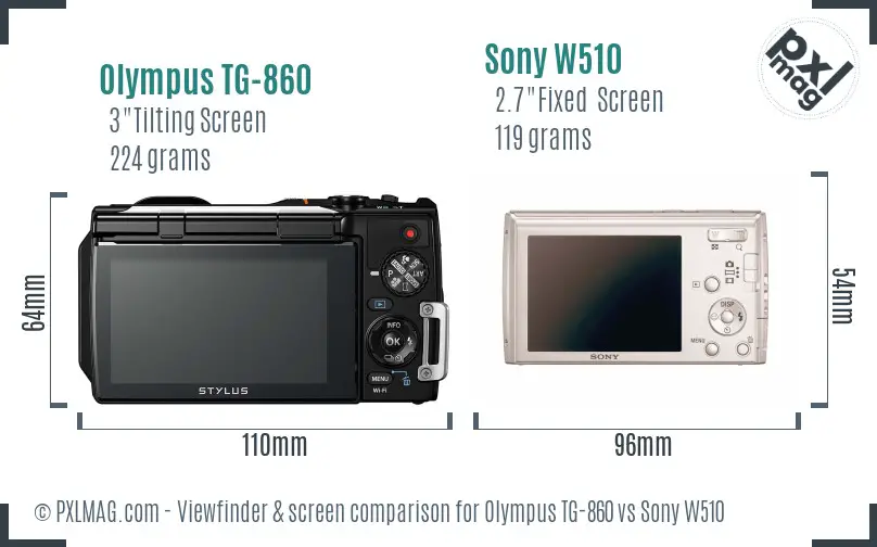 Olympus TG-860 vs Sony W510 Screen and Viewfinder comparison