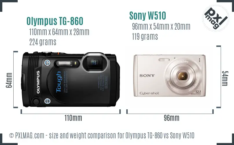 Olympus TG-860 vs Sony W510 size comparison