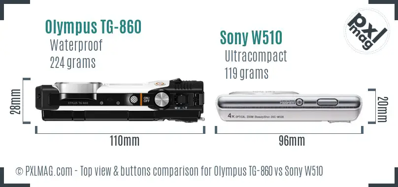 Olympus TG-860 vs Sony W510 top view buttons comparison