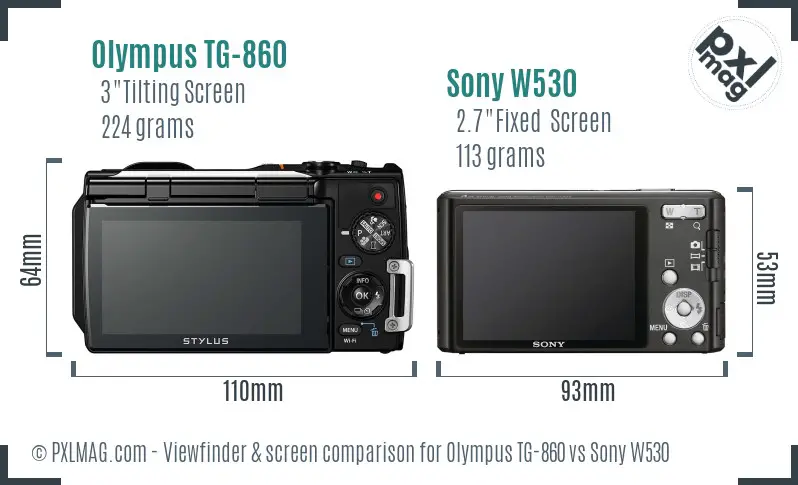 Olympus TG-860 vs Sony W530 Screen and Viewfinder comparison