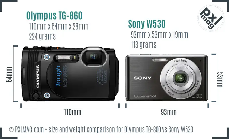 Olympus TG-860 vs Sony W530 size comparison