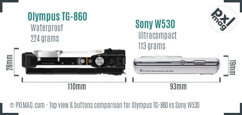 Olympus TG-860 vs Sony W530 top view buttons comparison