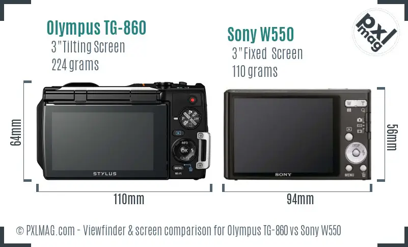 Olympus TG-860 vs Sony W550 Screen and Viewfinder comparison